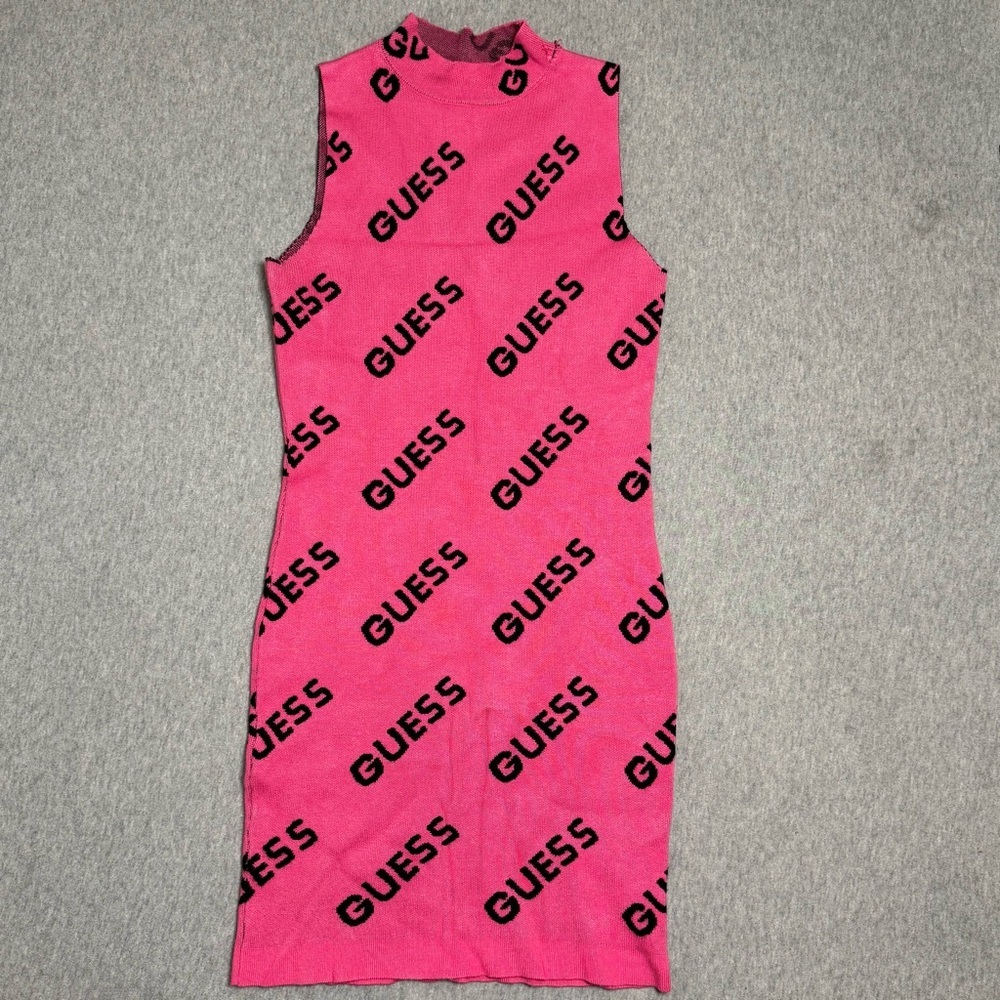 Guess Women’s Red White Small S Logo Dress Stretch Sleeveless Simon Mini READ!